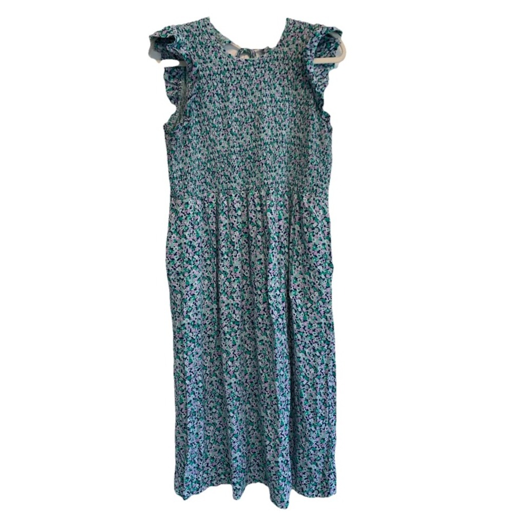 A‎ New Day Floral Smocked Maxi Dress Flutter Sleeve Tie Back XL